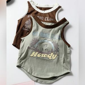 2-piece Cropped Tank graphic tee racerback camis sleeveless brown green New